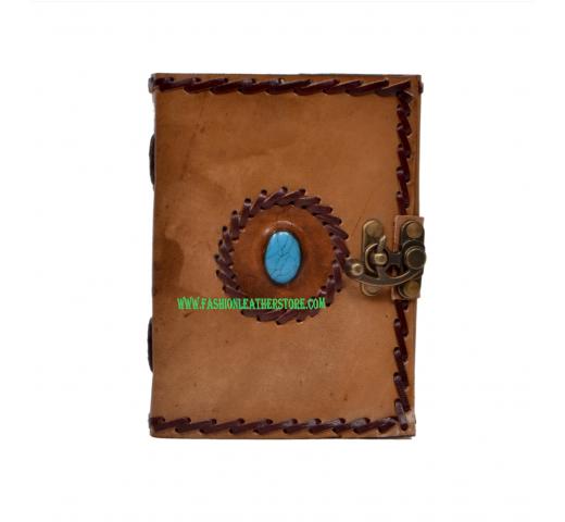 Direct Factory Prize Leather Journal Wholesaler Charcoal Color Single Stone Leather Notebook With Beautiful Side Stitching